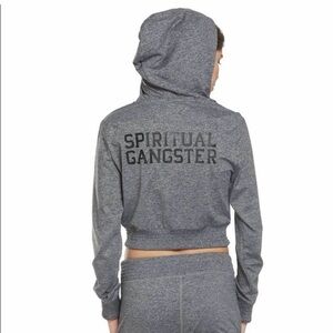 Spiritual Gangster Heather Gray Cropped Zip Up Hoodie XS